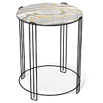 Стол журнальный круглый с серой столешницей из стекла на 4-х черных ножках Gray and Gold Marble варинант исполнения - 1 | Loft Concept в Казани