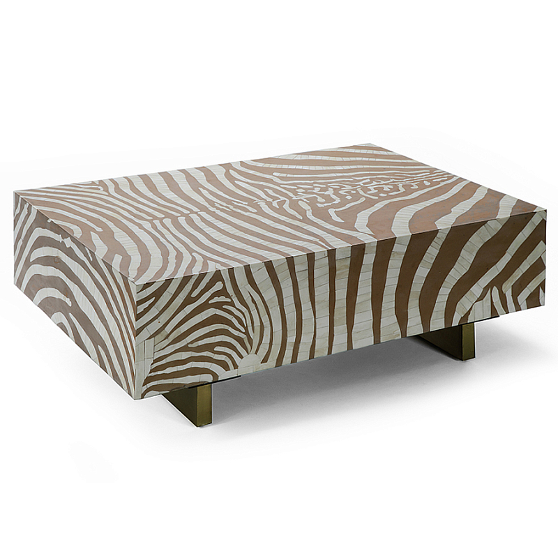Кофейный стол Kenya Coffee Table Bone Inlay ZEBRA Beige  ivory ( слоновая кость ) Коричневый Золотой в Казани | Loft Concept 