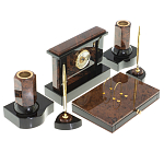 Настольный письменный набор с часами из природного камня обсидиана Royal Stone варинант исполнения - 2 | Loft Concept в Казани