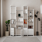 Стеллаж прямой ассиметричный с полками и 4-мя дверцами ARYA BOOKCASE WHITE варинант исполнения - 4 | Loft Concept в Казани