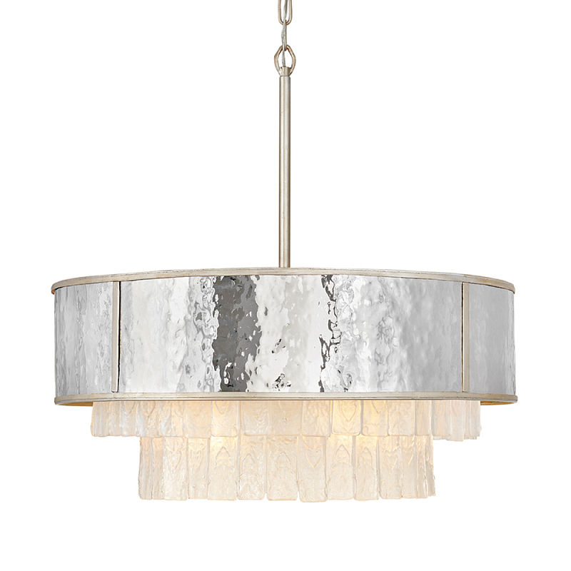 Люстра круглая с подвесками из текстурированного стекла молочного цвета Hinkley Молочный Сталь Золотой в Казани | Loft Concept 