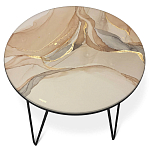 Стол журнальный с круглой столешницей из стекла на 3-х черных ножках Beige Marble варинант исполнения - 2 | Loft Concept в Казани