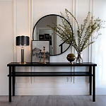 Настольная лампа с чёрным тканевым абажуром и металлическим корпусом золотого цвета Golden Arc варинант исполнения - 4 | Loft Concept в Казани