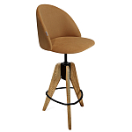 Барный стул со спинкой и металлической подставкой на 3-х деревянных ножках Горчичный Велюр Vendramin Chair варинант исполнения - 1 | Loft Concept в Казани