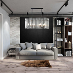 Люстра подвесная овальная со стеклянными прозрачными трубками и металлическим каркасом черного цвета Nembus варинант исполнения - 6 | Loft Concept в Казани