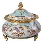 Шкатулка с крышкой из голубого фарфора с риунком птиц и цветов Blue Garden варинант исполнения - 1 | Loft Concept в Казани