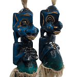 Комплект из 2-х деревянных статуэток Asmat Straw Headdress Statuettes Blue варинант исполнения - 3 | Loft Concept в Казани