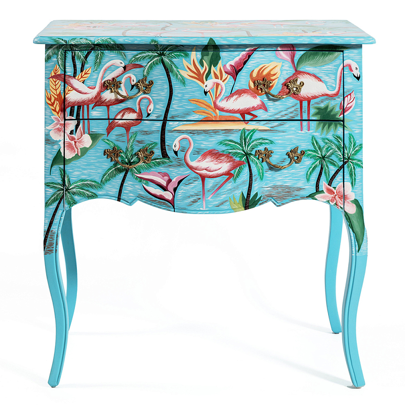 Комод с росписью Розовый фламинго L.XV CHEST OF DRAWERS Flowers with Flamingo Голубой Мульти Комод с росписью Розовый фламинго L.XV CHEST OF DRAWERS Flowers with Flamingo Голубой Мульти в Казани | Loft Concept