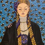 Панно ручная вышивка бисером Портрет девушки в голубых тонах варинант исполнения - 2 | Loft Concept в Казани