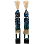 Комплект из 2-х деревянных статуэток Asmat Straw Headdress Statuettes Blue варинант исполнения - 7 | Loft Concept в Казани