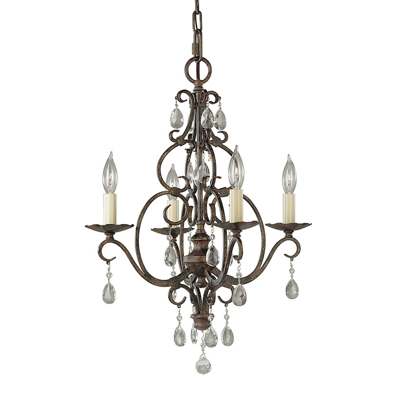 Люстра бронзового цвета с 4-мя лампами и подвесками из оптического стекла в классическом стиле Feiss Бронза Кремовый Прозрачное Стекло в Казани | Loft Concept 