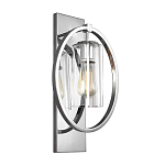 Бра цвета хром с круглой рамой и цилиндрическим прозрачным стеклянным плафоном на прямоугольном основании Feiss варинант исполнения - 1 | Loft Concept в Казани