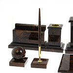 Настольный письменный набор с часами из природного камня обсидиана  Gift for Manager варинант исполнения - 4 | Loft Concept в Казани