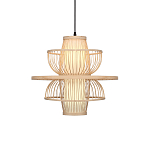 Подвесной светильник фигурный из деревянных прутьев с плафоном из натуральной ткани Light Inside the Cell варинант исполнения - 2 | Loft Concept в Казани