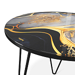 Стол журнальный с круглой столешницей из стекла Gold and Black Marble варинант исполнения - 3 | Loft Concept в Казани