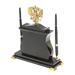 Часы настольные с Гербом России и 2-мя шариковыми ручками в комплекте Stone Clock варинант исполнения - 7 | Loft Concept в Казани