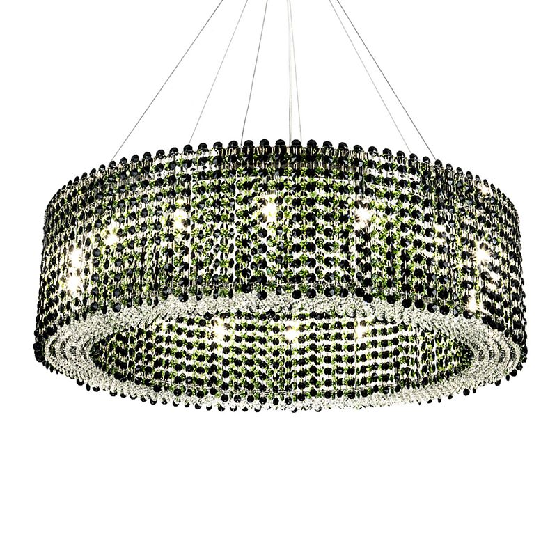 Круглая люстра с хрустальными подвесками Crystal Art Chrome Green Chandelier 12 Хром Зеленый Черный в Казани | Loft Concept 
