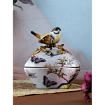 Шкатулка фиолетового цвета с рисунком бабочек и крышкой с фигуркой птицы на ветке Eden Garden варинант исполнения - 8 | Loft Concept в Казани