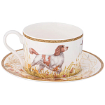 Чайная пара из фарфора с изображением собаки и зайцев 300 мл Hunting Porcelain Collection 2 варинант исполнения - 1 | Loft Concept в Казани