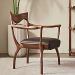 Стул деревянный с мягким сиденьем из коричневой натуральной кожи Moon Walnut Furniture варинант исполнения - 11 | Loft Concept в Казани