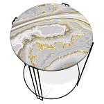 Стол журнальный круглый с серой столешницей из стекла на 4-х черных ножках Gray and Gold Marble варинант исполнения - 2 | Loft Concept в Казани