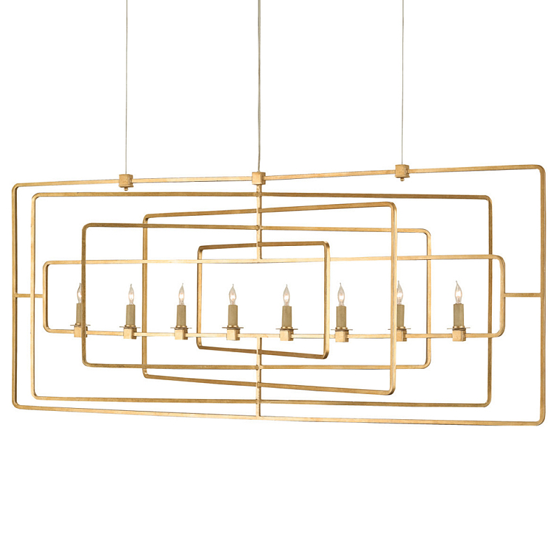 Люстра золотая из пересекающихся прямоугольных элементов Thin Intersecting Rectangles Золотой в Казани | Loft Concept 