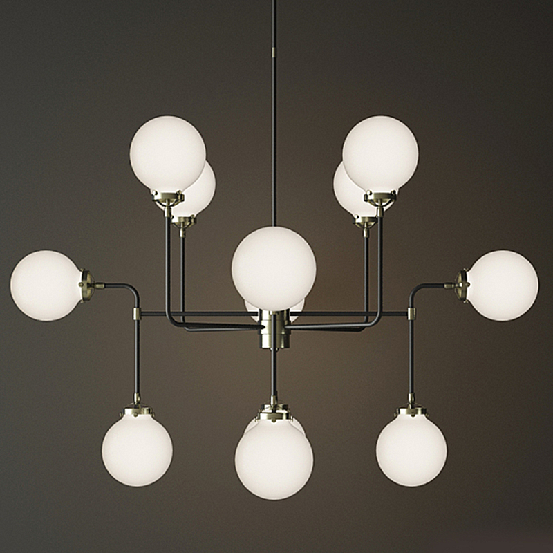 Люстра БИСТРО GLOBE MILK  GLASS SILVER CHANDELIER 12 Черный Серебряный Белый в Казани | Loft Concept 