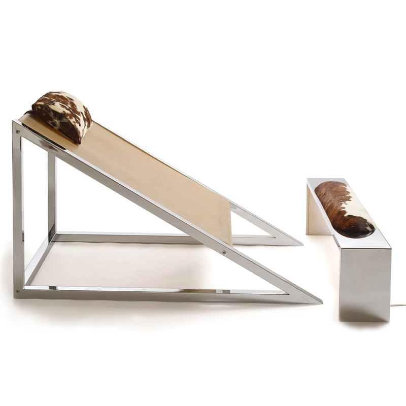 Дизайнерское кресло на металлическом каркасе с подставкой для ног Poltronova Mies Armchair Коричневый Песочный Хром Дизайнерское кресло на металлическом каркасе с подставкой для ног Poltronova Mies Armchair Коричневый Песочный Хром в Казани | Loft Concept