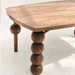 Обеденный стол деревянный с круглыми декоративными элементами на ножках Koko варинант исполнения - 4 | Loft Concept в Казани