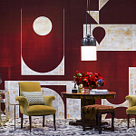 Обои ручная роспись в стиле Арт-деко Assemblage Original colourway on red silk dupion варинант исполнения - 2 | Loft Concept в Казани