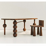 Обеденный стол деревянный с круглыми декоративными элементами на ножках Koko варинант исполнения - 5 | Loft Concept в Казани