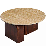 Кофейный столик с круглой столешницей на 2-х массивных деревянных ножках Tandem Travertine and Wood варинант исполнения - 2 | Loft Concept в Казани