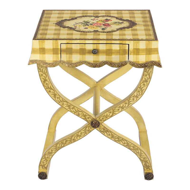 Приставной столик с ящиком в стиле ретро Vintage Rustic Tablecloth Желтый Мульти в Казани | Loft Concept 