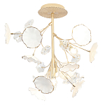 Потолочный светильник с золотыми ветвями и белыми лепестками на круглом рельефном основании Wintery flovers варинант исполнения - 1 | Loft Concept в Казани