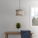 Подвесной светильник в виде барабана с тканевым абажуром и металлическим каркасом Warm Glow варинант исполнения - 4 | Loft Concept в Казани