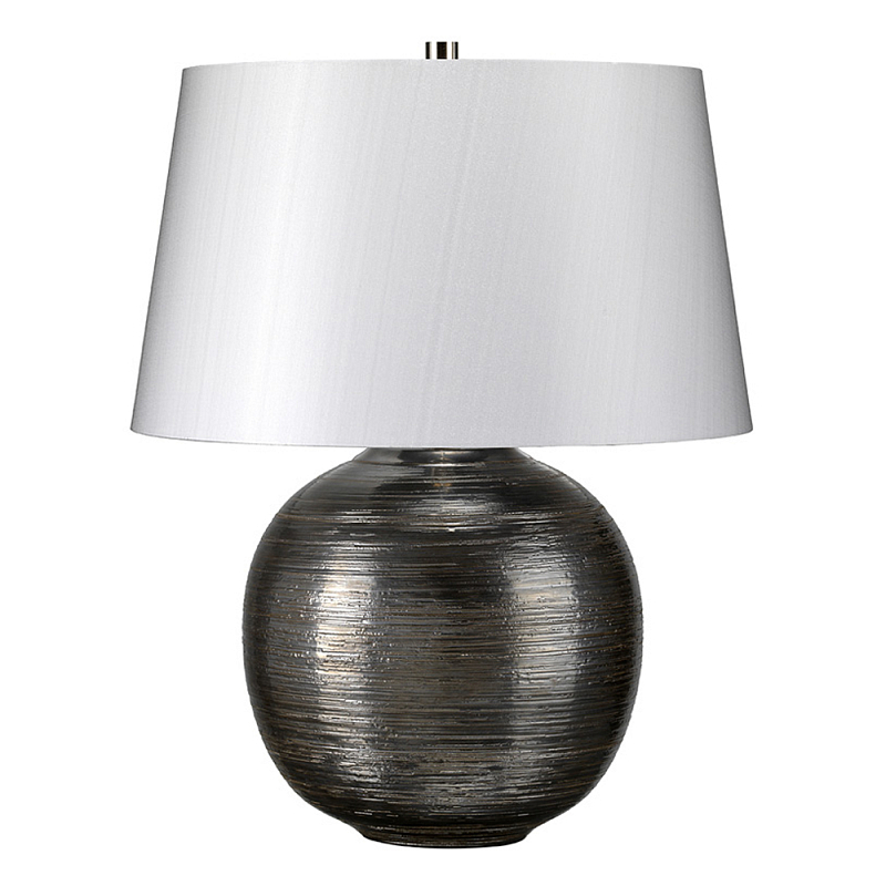 Настольная лампа с круглым фарфоровым основанием ручной работы с покрытием глазурью и белым абажуром из искусственного шелка Elstead Lighting Серый Серебряный в Казани | Loft Concept 