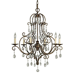 Люстра бронзового цвета с 6-ю лампами и подвесками из оптического стекла в классическом стиле Feiss варинант исполнения - 1 | Loft Concept в Казани