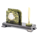 Настольный письменный набор из змеевика с визитницей с часами и ручкой Successful Leader варинант исполнения - 2 | Loft Concept в Казани