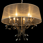 Люстра подвесная круглая с тканевым полупрозрачным абажуром и подвесками 6 ламп Gilded Elegance варинант исполнения - 5 | Loft Concept в Казани