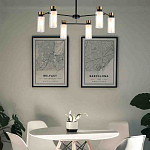 Люстра потолочная с 6-ю цилиндрическими плафонами из стекла и черным каркасом Noir Poise варинант исполнения - 3 | Loft Concept в Казани