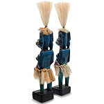 Комплект из 2-х деревянных статуэток Asmat Straw Headdress Statuettes Blue Colorful Tattoo варинант исполнения - 2 | Loft Concept в Казани