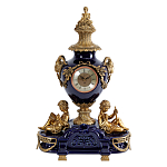 Часы настольные из темно-синего фарфора с бронзовыми фигурками и декоративными элементами Eden Garden варинант исполнения - 1 | Loft Concept в Казани
