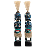 Комплект из 2-х деревянных статуэток Asmat Straw Headdress Statuettes Blue Colorful Tattoo варинант исполнения - 4 | Loft Concept в Казани