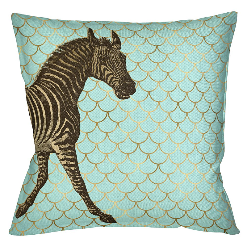 Подушка Safari light blue zebra Бирюзовый Глянцевое золото Подушка Safari light blue zebra Бирюзовый Глянцевое золото в Казани | Loft Concept