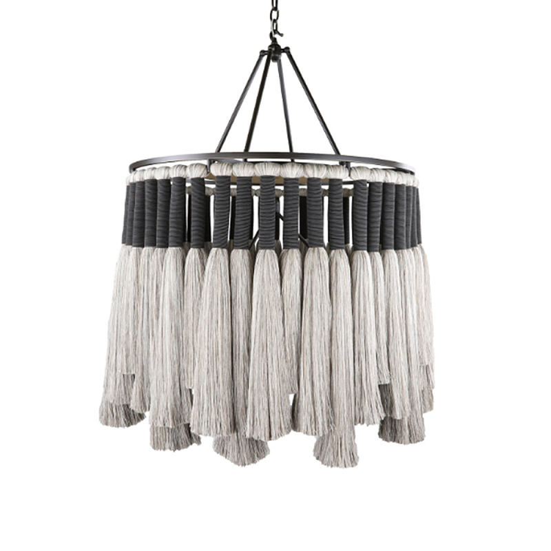 Люстра круглая плетеная с кисточками Boho Tassel Chandelier Серый Люстра круглая плетеная с кисточками Boho Tassel Chandelier Серый в Казани | Loft Concept