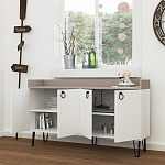 Комод белый с 4-мя дверцами и бежевой столешницей на металлических ножках DEA CONSOLE TABLE LIGHT MOCHA WHITE варинант исполнения - 2 | Loft Concept в Казани