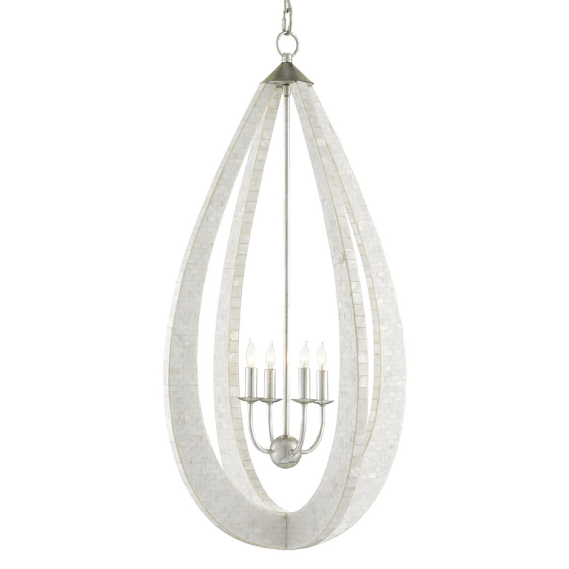 Люстра каплевидной формы покрытая перламутровой мозаикой Soft Pearl Shape Серебряный Белый в Казани | Loft Concept 