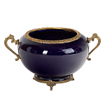Чаша темно-синяя фарфоровая с бронзовыми ручками и ажурным ободком Eden Garden варинант исполнения - 1 | Loft Concept в Казани