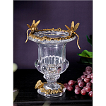 Ваза из прозрачного стекла на бронзовой подставке с ободком и ручками в виде стрекоз Eden Garden варинант исполнения - 2 | Loft Concept в Казани