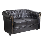 Диван кожаный двухместный на 4-х деревянных ножках из массива березы Logan Leather Seating black варинант исполнения - 1 | Loft Concept в Казани